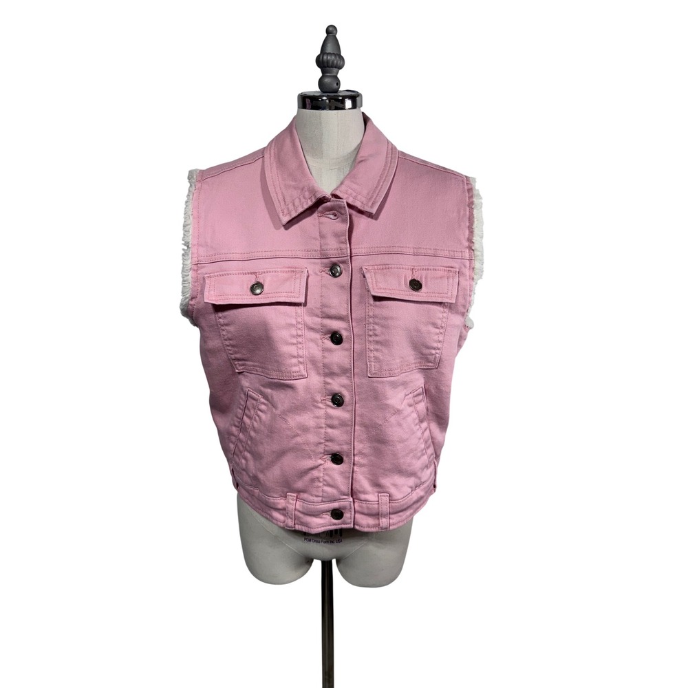Celebrity Pink Sherpa Lined Pink Denim Vest Cropped Y2K Women's L - Picture 2 of 6